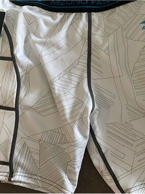 Mizuno White Athletic Fast Pitch Shorts Black Trim and Geometric Print